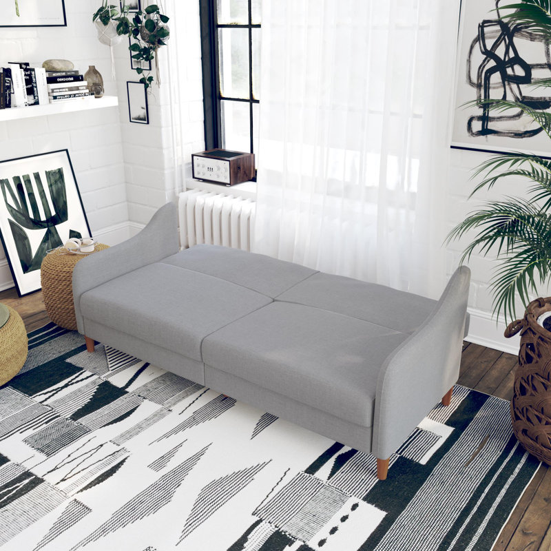 2 Seater Linen Blend Sleeper, Light Gray Performance