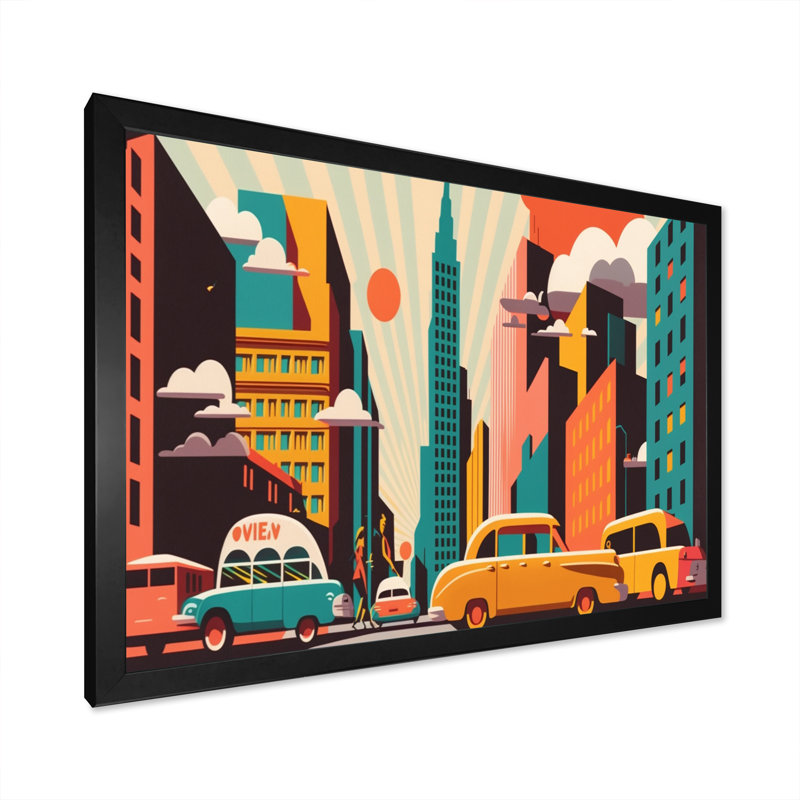 «Futuristic Cityscape with Cars I», reproduction sur toile, L 40 po x H 30 po, Impression noire sur toile encadrée