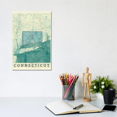 Connecticut Map 1 Piece Wrapped Canvas Wall Art