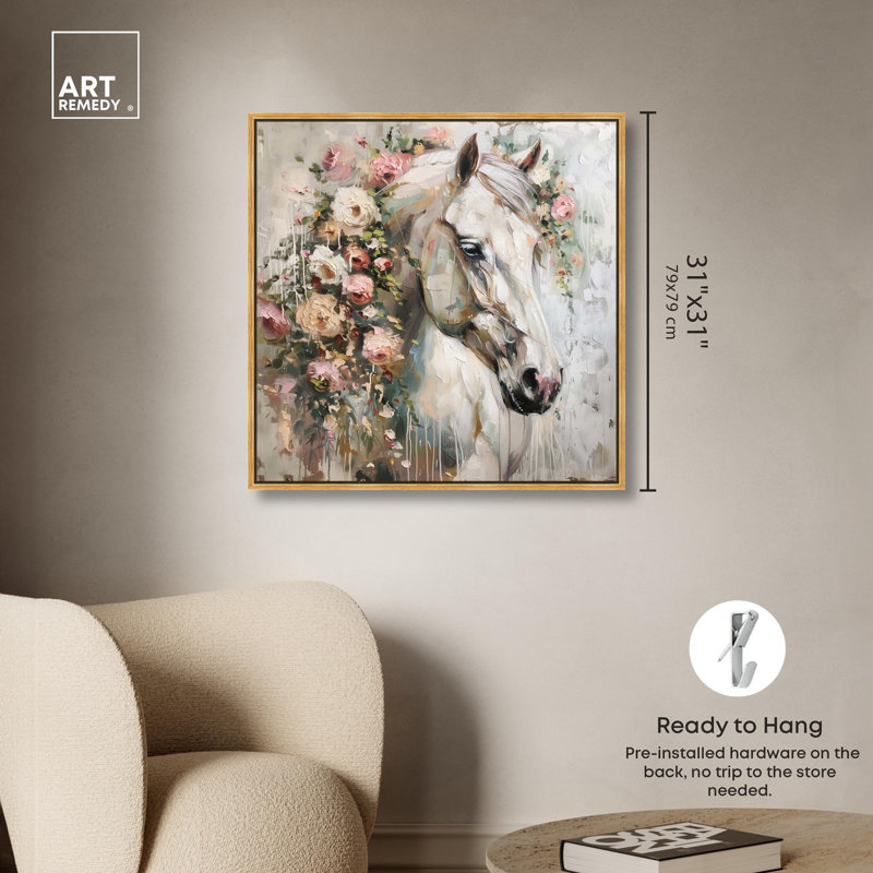 «Dreamscape Horse» par Art Remedy, Cadre flottant doré, H 31 po x l 31 po x P 1,8 po