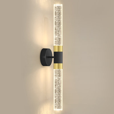 Black With Gold Crystal Wallchiere Led Warm Light Wall Sconces