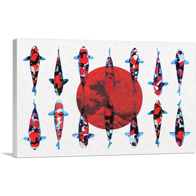 «Red Orange Red Koi Carp Fish» - impression sur toile tendue, H 12 po x l 18 po x P 0,75 po