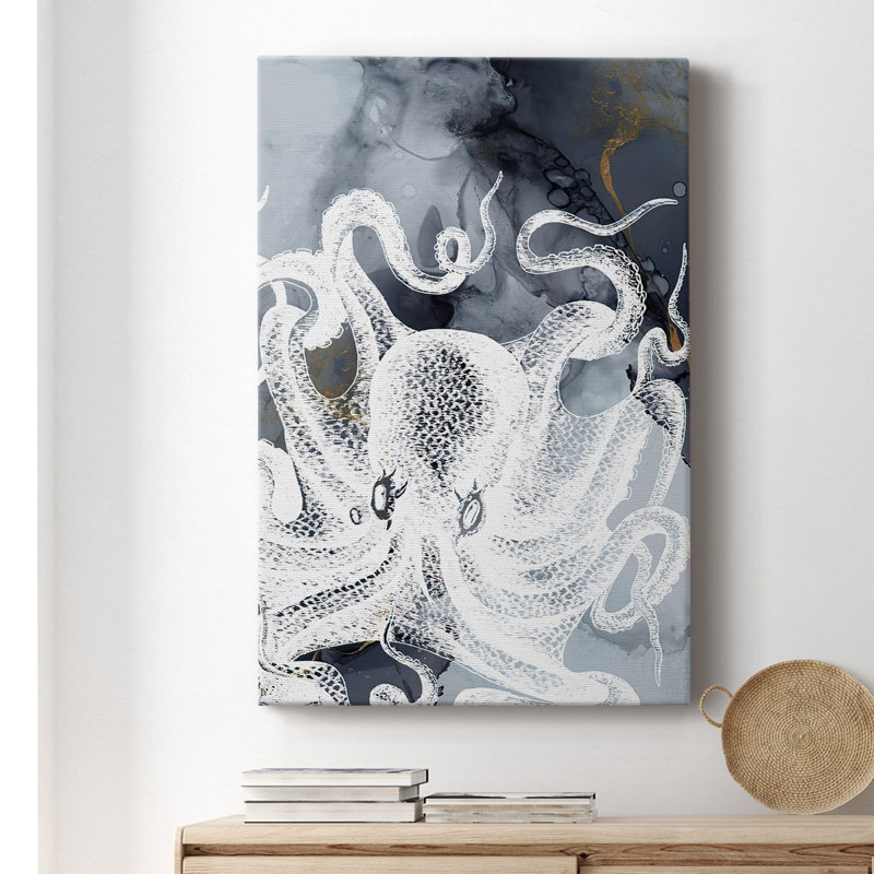 Octopus Ink II, toile tendue avec châssis de qualité supérieure - prête à être accrochée, H 18 po x l 12 po x P 1,5 po