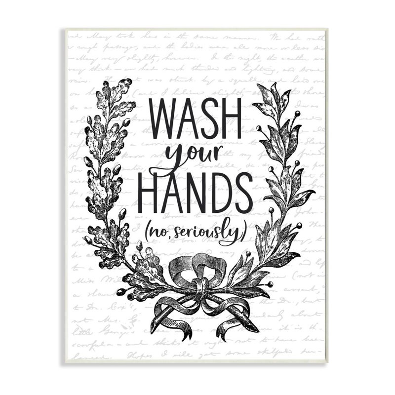 «Wash Your Hands Ser griement Elegant Bathroom Word Design», art textuel, Plaque murale, H 15 po x l 10 po