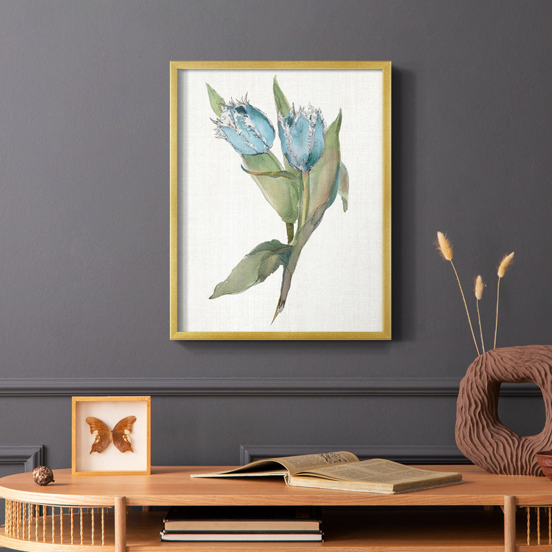 «Blue Tulip Picks II», reproduction encadrée - bois massif, Or, H 10 po x l 8 po