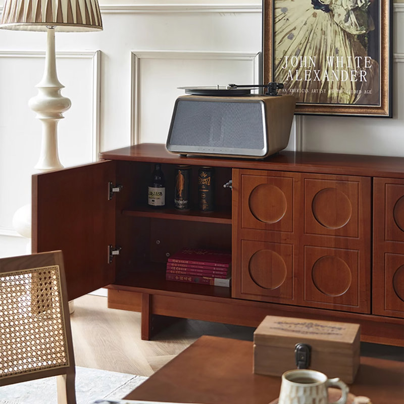 78.74 Mid-Century Brown Solid Wood TV Cabinet, Modern Media Console for Livingroom, Pre-Assembled