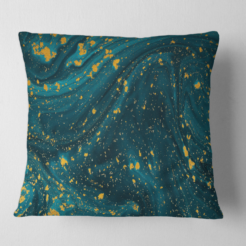 Dark Blue Marble With Golden Glitter - Modern Printed Throw Pillow, 16" x 16"