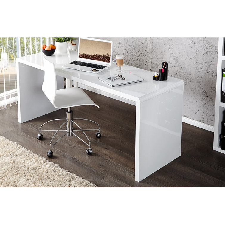 Bronislava High Gloss Home Office White Desk - Sleek Design