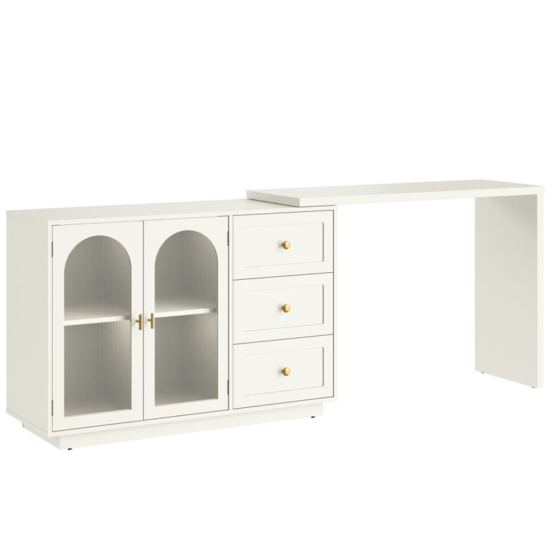 Bureau de coiffeuse à maquillage extensible avec 3 tiroirs et 2 portes