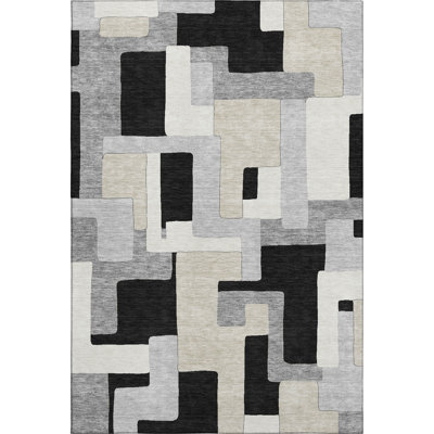 Premium Machine Washable Prisco Black Rug