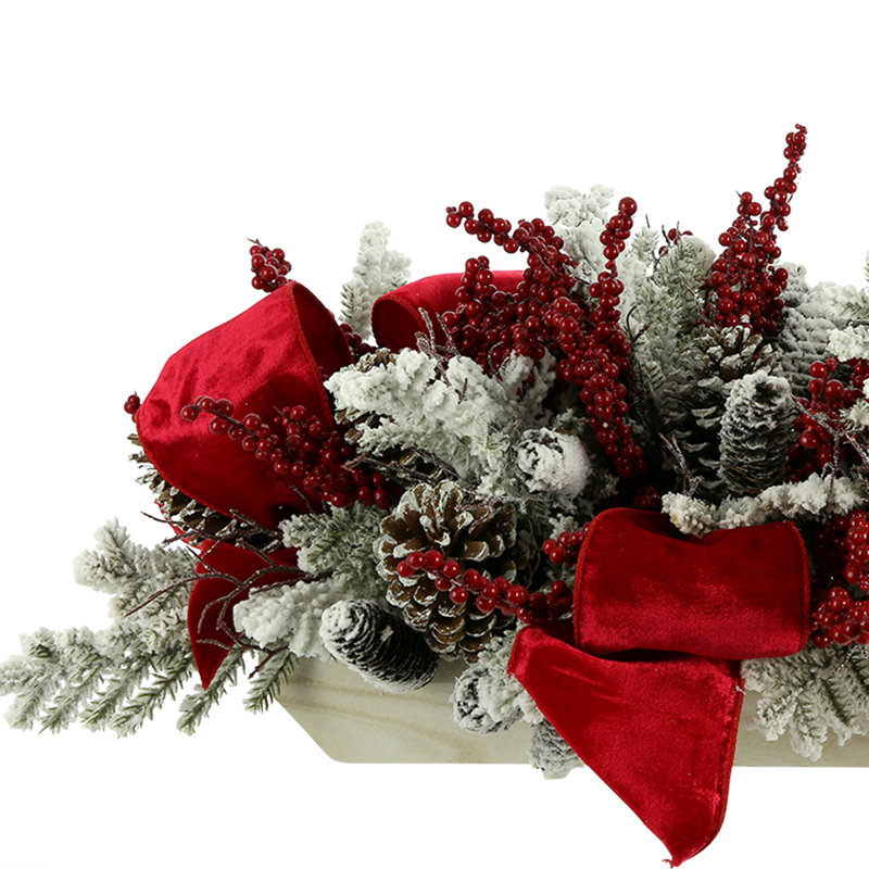 Snow Covered Evergreen And Pinecone Holiday Arrangement