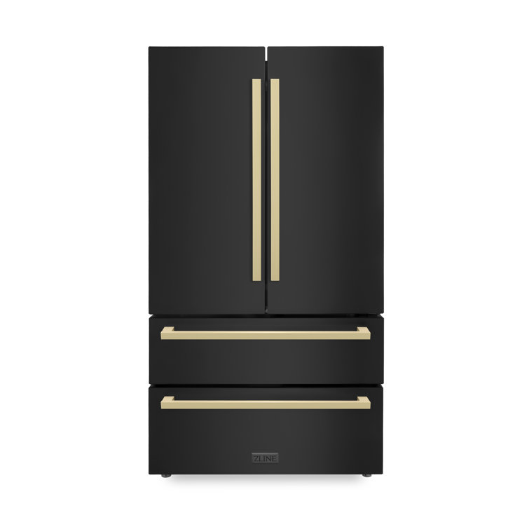 36" Autograph Edition 22.5 Cu. Ft 4-door French Door Refrigerator with Ice Maker in Black Stainless Steel with Champagne Bronze Square Handles