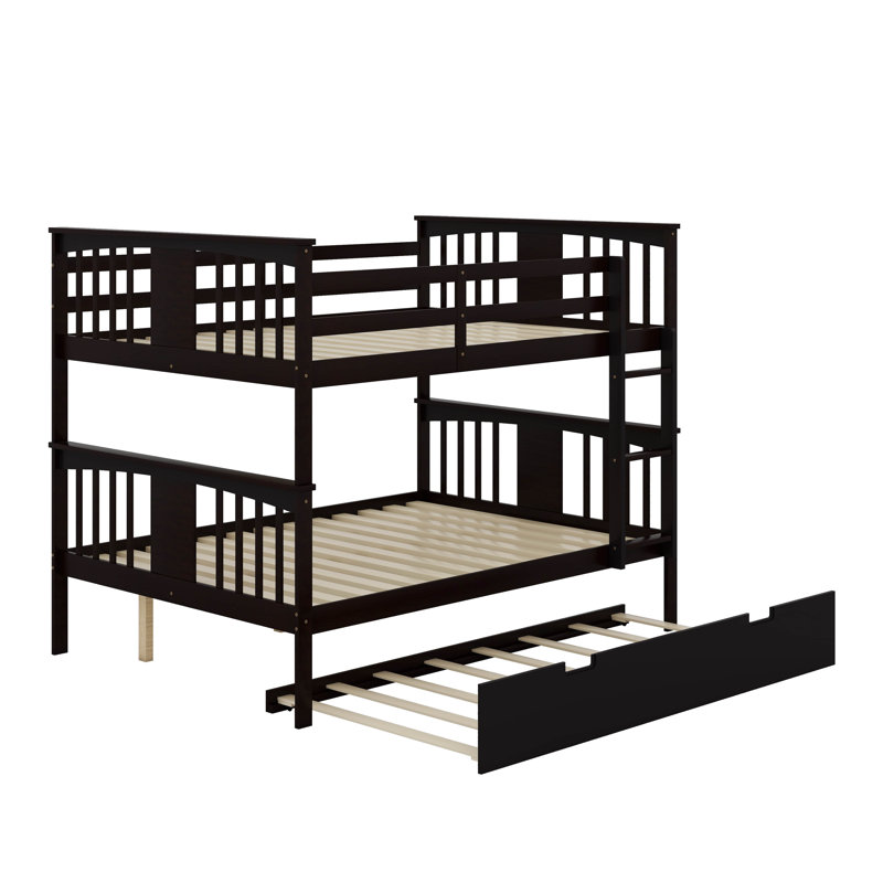 Full Over Full Bunk Bed With Twin Size Trundle And Ladder, Espresso