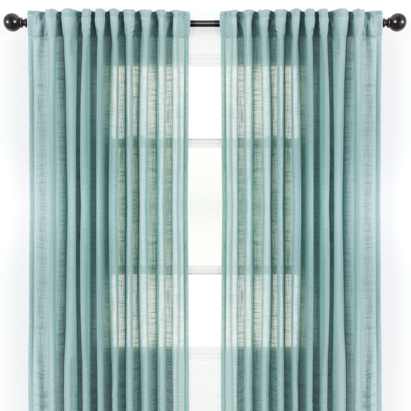 Misenheimer Solid Semi-Sheer Rod Pocket Curtain Panels, 52" x 84", Teal