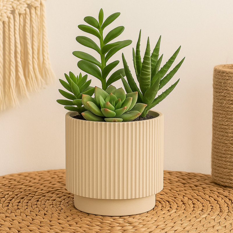 Ensemble de 4 vases mauves modernes de 4,5 pouces, vases en vrac pour centres de table, pot de fleurs cannelé, Brun clair