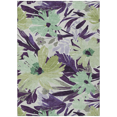3' X 5' Purple And Lavender Floral Washable Indoor Outdoor Area Rug