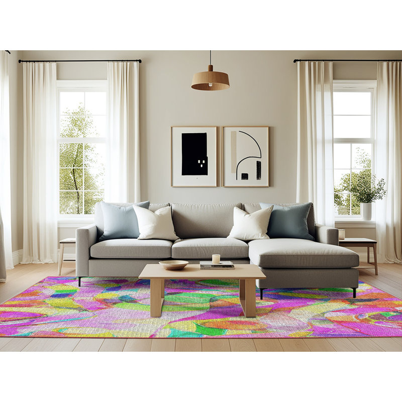 Abstrait rose Tapis décoratif, Rectangle 6 pi x 9 pi