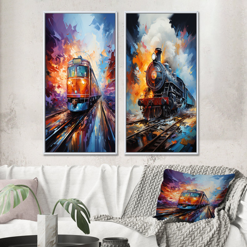 «Abstract Train Whirlwind», 2 pièces sur toile, Cadre blanc, H 40 po x l 40 po