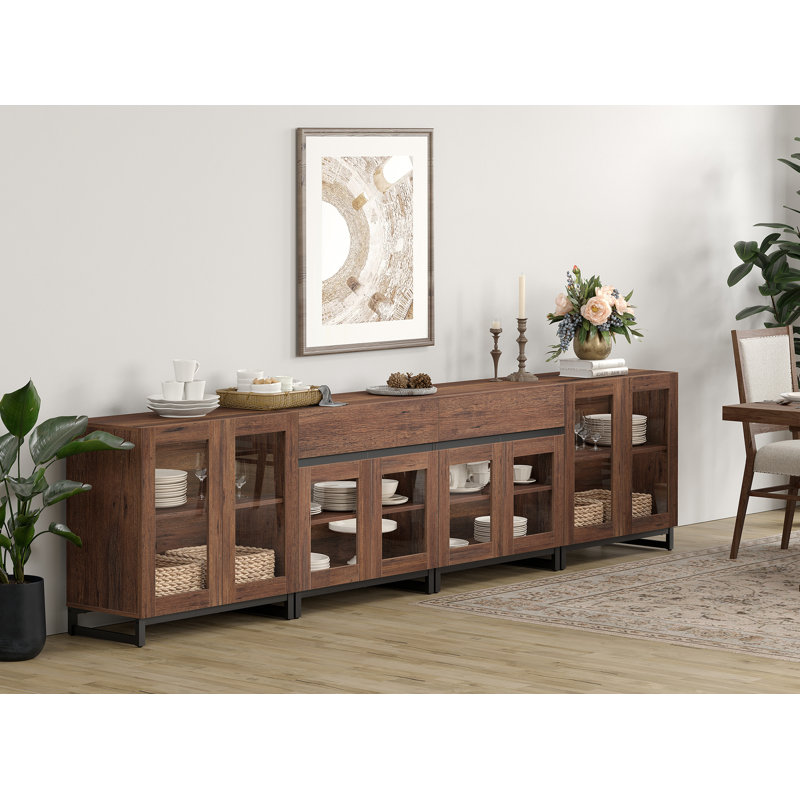 Storage Cabinet With Glass Doors, 3 In 1 Modern Sideboard With Adjustable Shelves And 2 Drawers, Coffee Bar Cabinet For Living Room, Kitchen