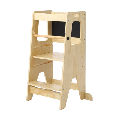 Marchepied pour enfant en bambou, marchepied réglable à 3 hauteurs avec barrière de sécurité, tourelle d'apprentissage antidérapante pour comptoirs de cuisine, lavabos et aires de jeux