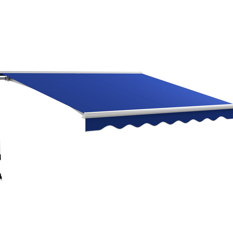 Auvent électrique rétractable 13 'x 10' avec lumières à DEL -, abri soleil Uv40 + pour cour, terrasse, balcon, patio, bleu, télécommande et auvent de balcon à manivelle, écran bleu