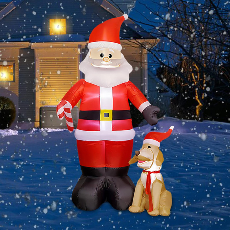 Décorations de Noël gonflables 7 pi avec lumières DEL intégrées Père Noël avec chien, modèle gonflable, pelouse, jouet, décorations de fêtes intérieures, décorations de patio, décorations des Fêtes