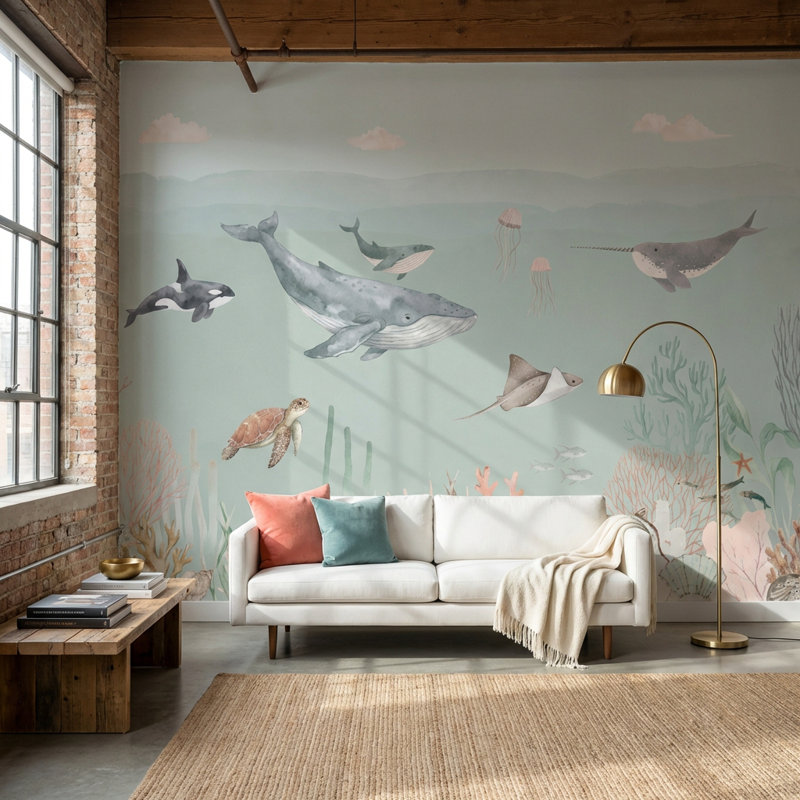 Décoration murale Marine Life, Non tissé non collé, 140 po x 108 po