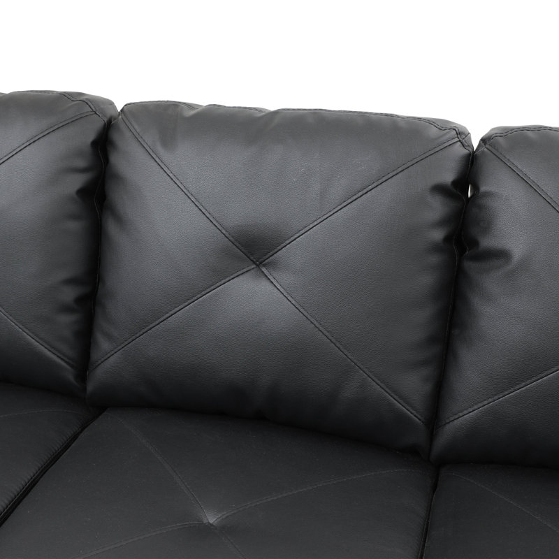 Halid Wide Sofa & Chaise with Ottoman, Left Hand Facing, Faux Leather Black