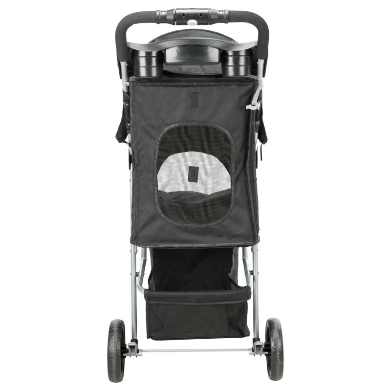 Black Foldable Pet Stroller with Weather Cover and Storage