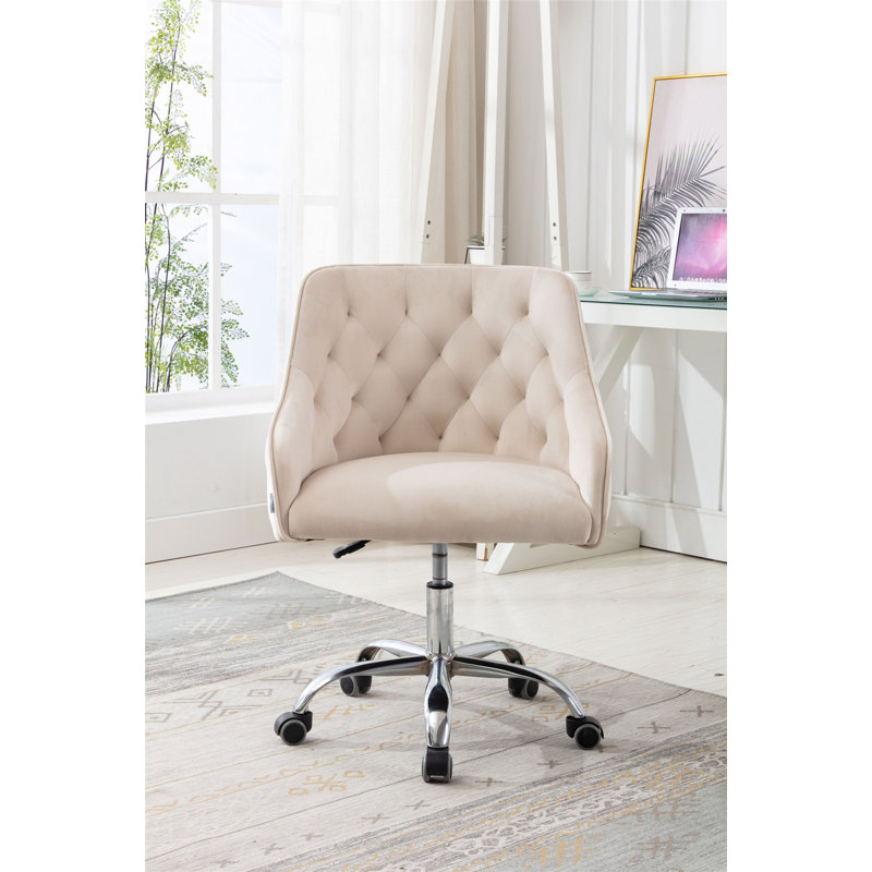 Chaise de bureau pivotante à hauteur réglable moderne pour bureau à domicile, Beige, Argent argent