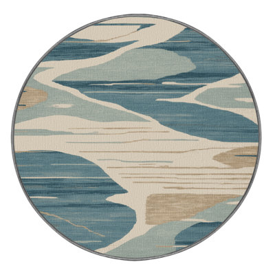 Washable Coastal Abstract Elite Coastal Area Rug