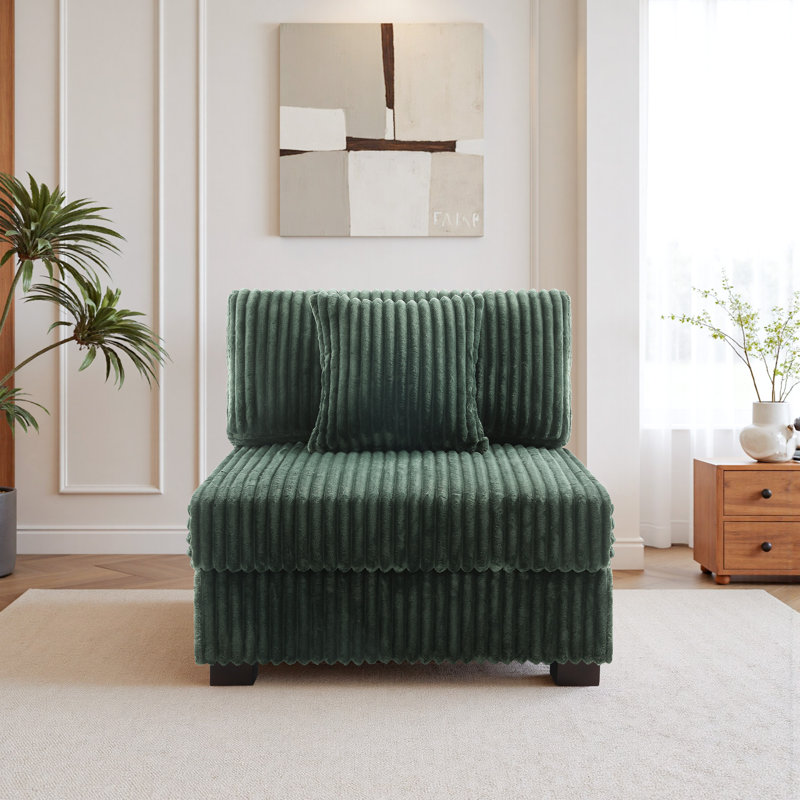 Upholstered Accent Chair with Footstool, Green