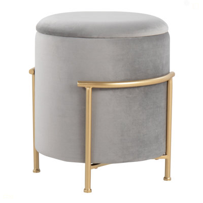 Storage Ottoman In Gold Metal And Silver Velvet By Lumisource