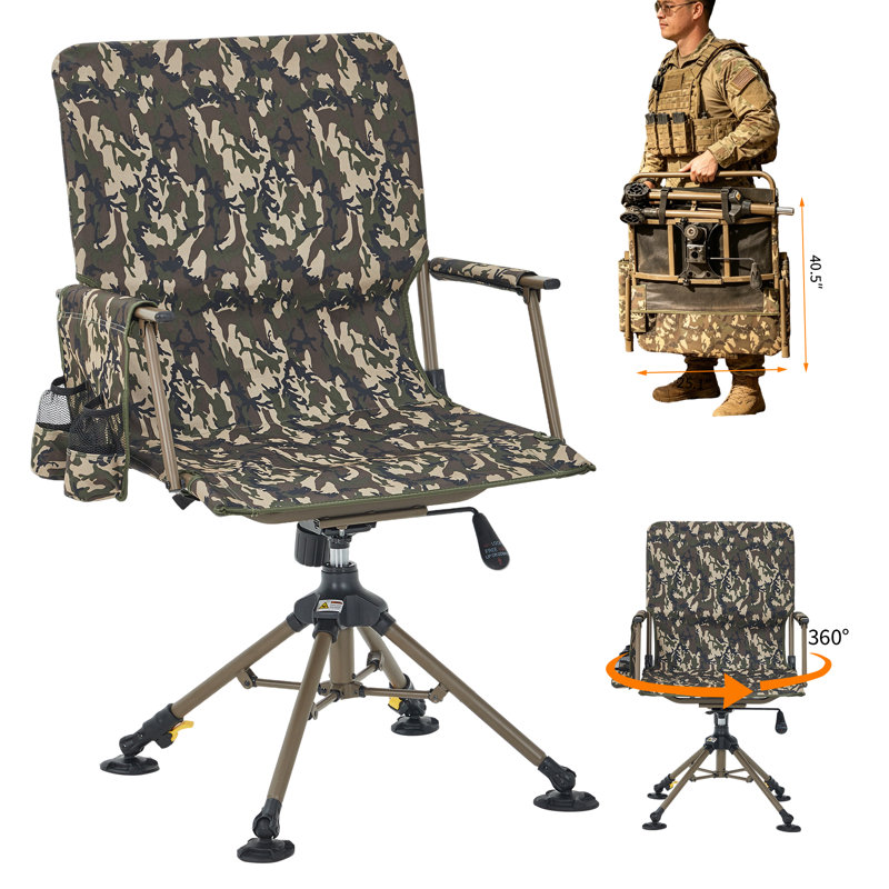 Tabouret rotatif robuste à 360 ° - Chaise de pêche et de camping pliante silencieuse - Aucun assemblage requis, siège pivotant portatif pour l'extérieur