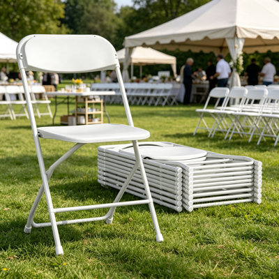 Chaise pliante pour terrasse et jardin, siège en plastique léger et empilable avec structure en tube d'acier