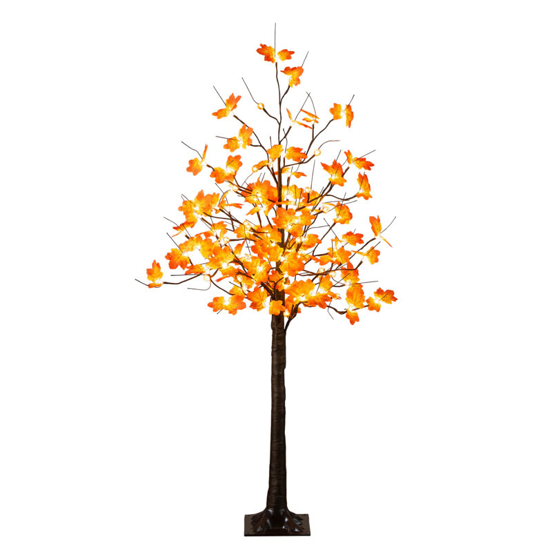 Arbre d'automne artificiel pré-éclairé avec 56 lumières DEL blanc chaud et orange en forme de citrouille