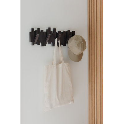 Sticks 5-Hook Wall-Mounted Coat Rack, Flip-Down Hooks for Entryway, Bedroom, Office