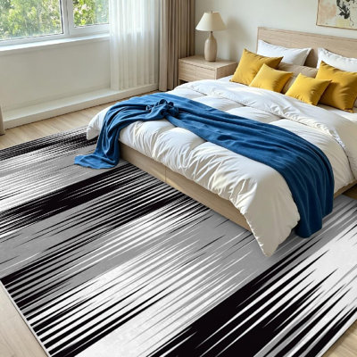 Black Stripe Ikat Ethnic Aztec Tribal Culture National Abstract Machine Washable Indoor Area Rug
