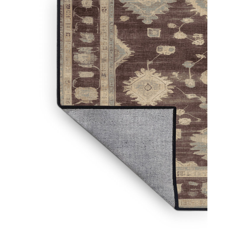 Machine Washable Overdyed Brown Area Rug, Round 8'