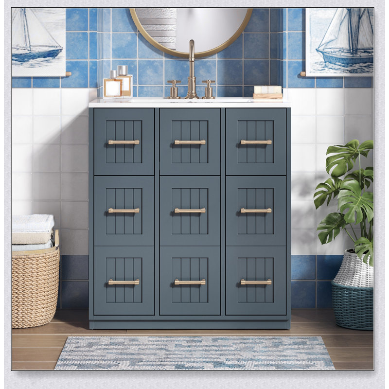 Meuble-lavabo de 30 pouces avec lavabo encastré, tiroirs à fermeture en douceur et rangement escamotable pour salles de bain modernes et organisées