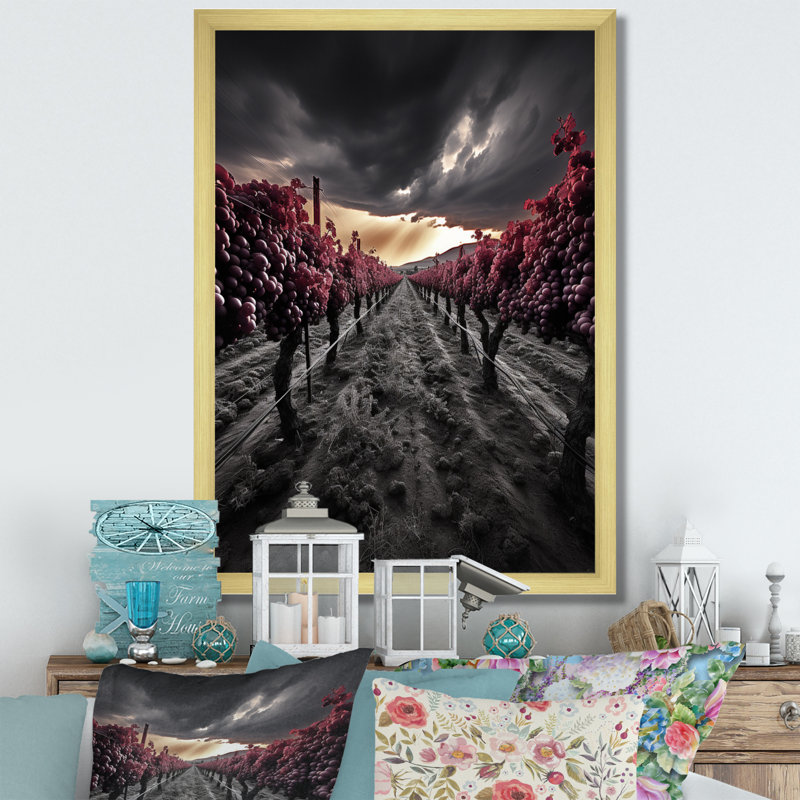 «Gray Gray Vibrant Vineyard» sur toile, Cadre photo doré simple, H 20 po x l 12 po x P 1 po