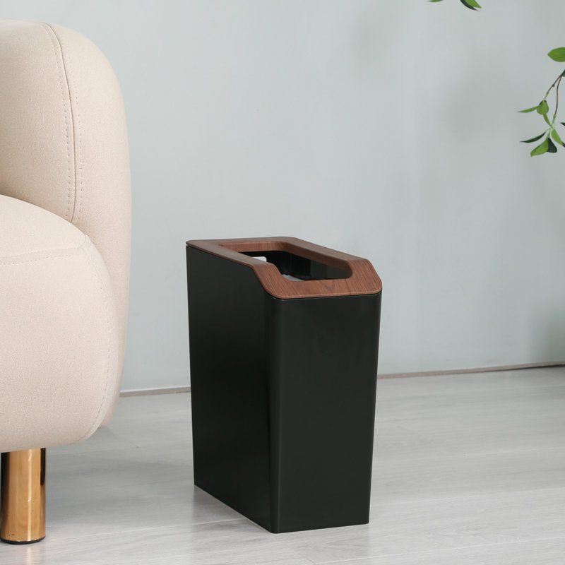 2.1 Gallon Slim Rectangular Black and Brown Plastic Trash Can Set