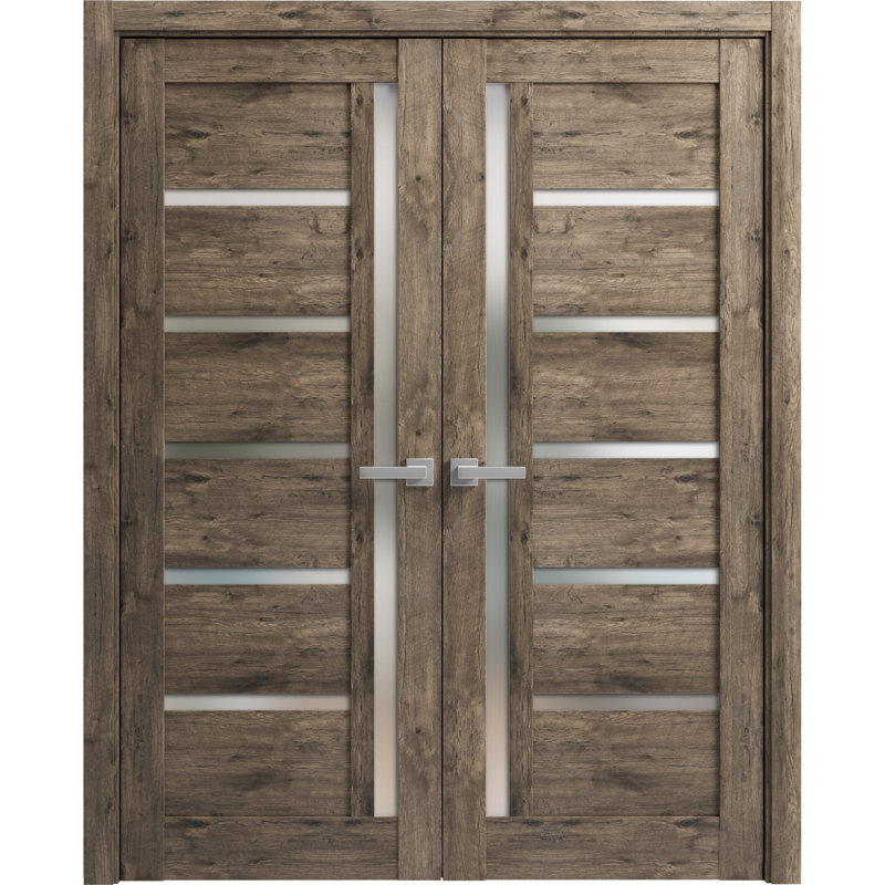 Portes françaises à panneaux en bois Quadro, Chêne cognac, 60 po x 84 po