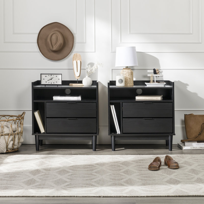 Gheorghe Solid Wood 2-Drawer Nightstands, Black