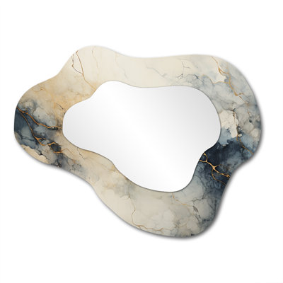 Abstract Minimalism River Forest I - Beige Cloud Large Wall Mirror, Traditional Asymmetrical Decorative Mirror, Printed Metal Art