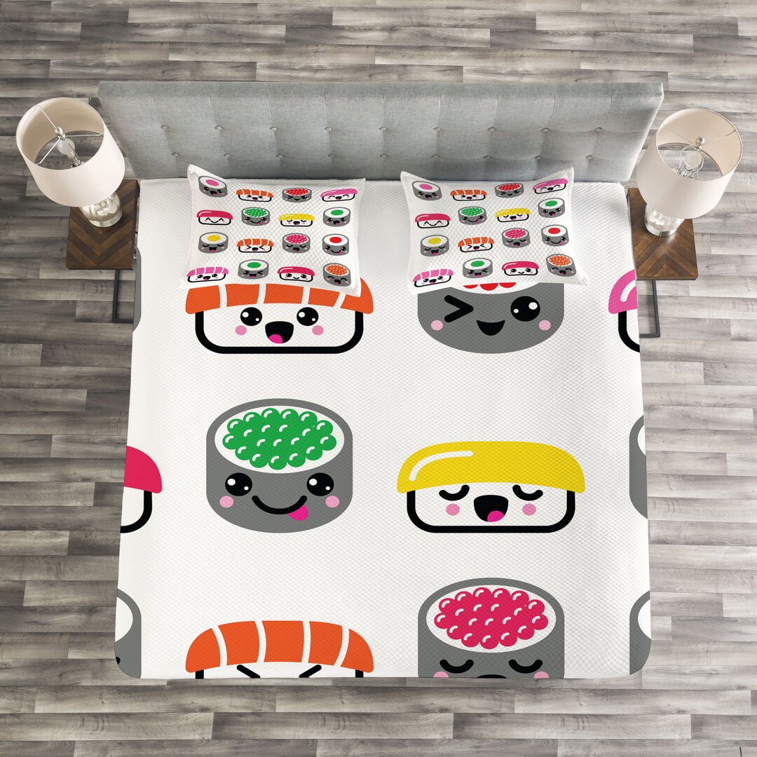 Gestepptes Bettdecken-Set, Kawaii Art Sushi, Sushi, Mehrfarbig