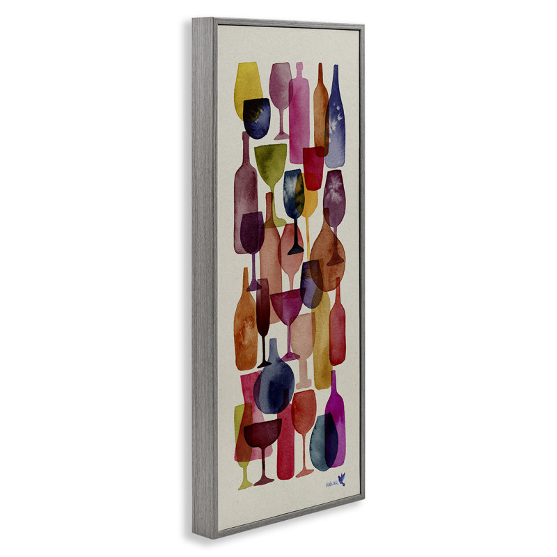 "Layered Wine Glasses", peinture encadrée sur bois par Maria Over, impression, L 30 po x H 13 po, Estampe numérique Farmhouse