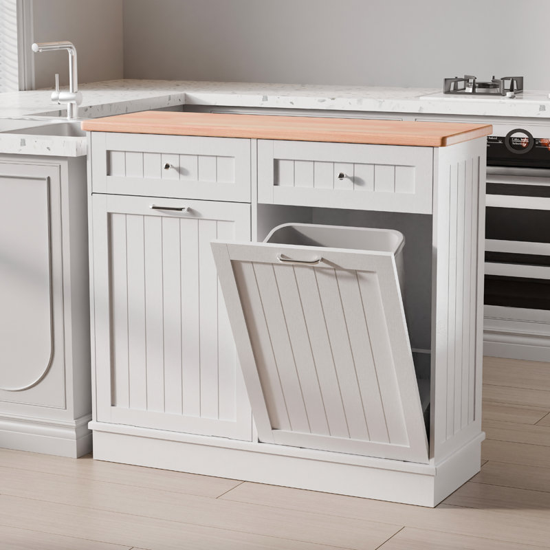 Havant Double Tilt Out Trash Cabinet 20 Gallons Wooden Free Standing(Not include trash can), White