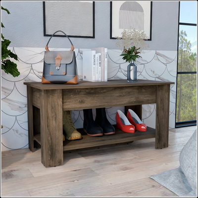 Austin Storage Table, One Extendable Table Shelf, Four Legs, Lower Shelf