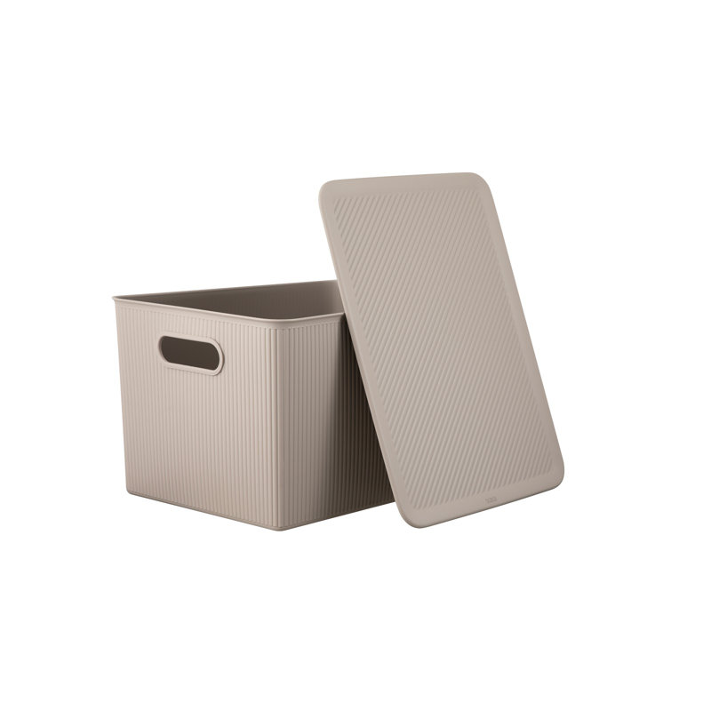 Storage Bin with Matching Lid, Taupe